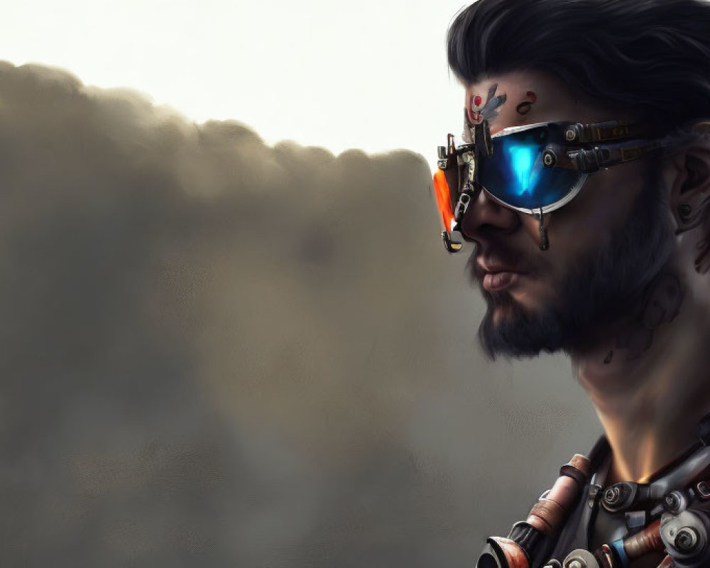 Man with Beard and Futuristic Goggles in Digital Artwork