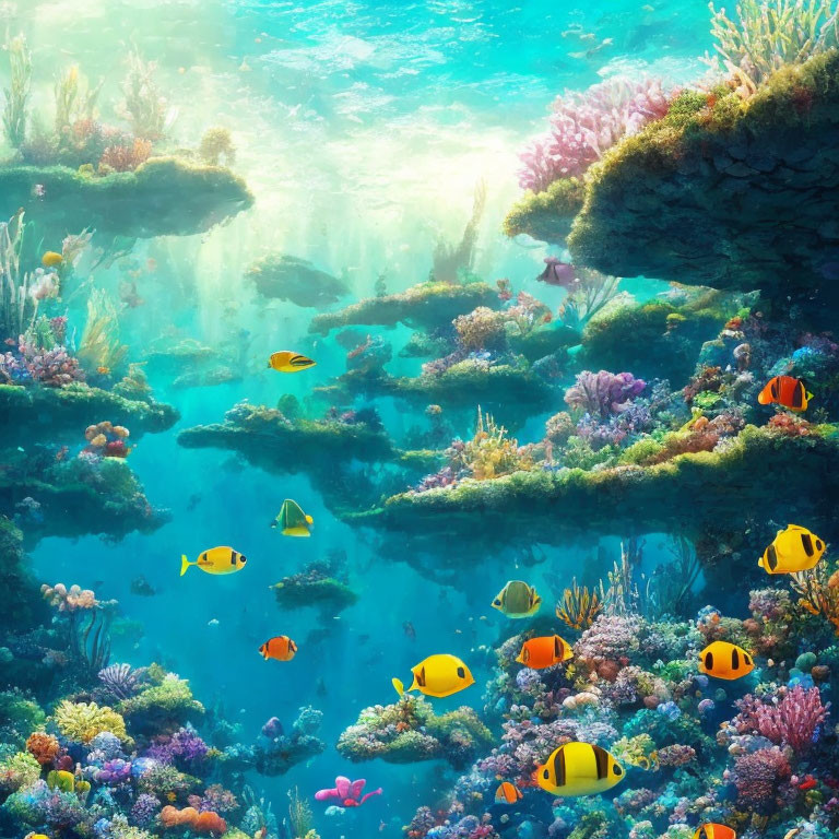 Vivid Underwater Scene with Colorful Coral and Tropical Fish