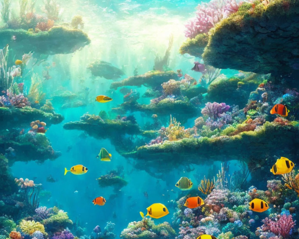 Vivid Underwater Scene with Colorful Coral and Tropical Fish