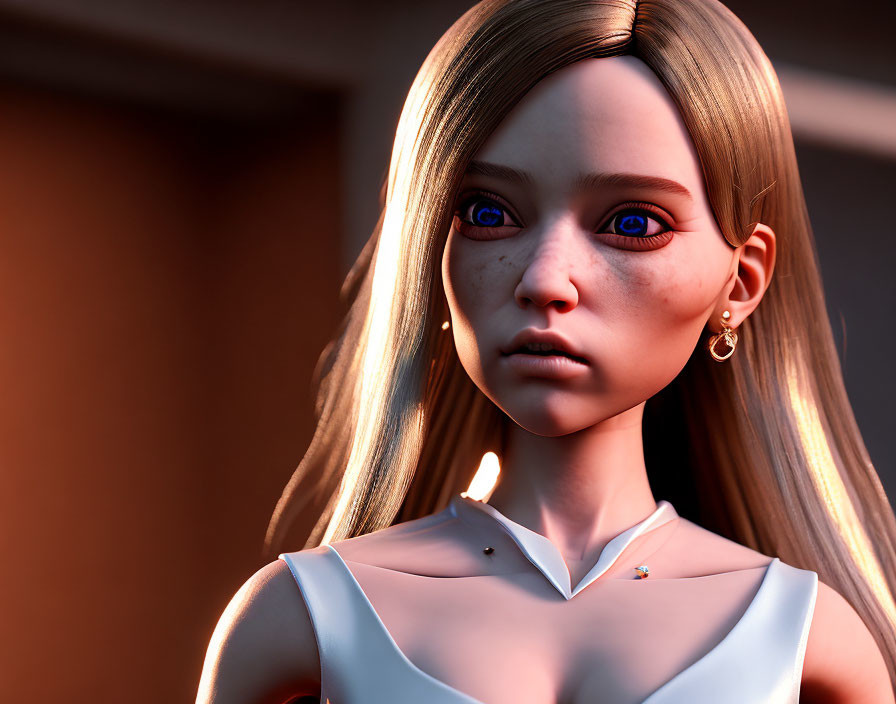 Blonde girl with blue eyes in 3D-rendered image