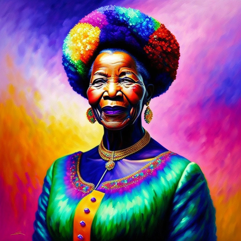 Colorful Portrait of Elderly Woman in Traditional Attire