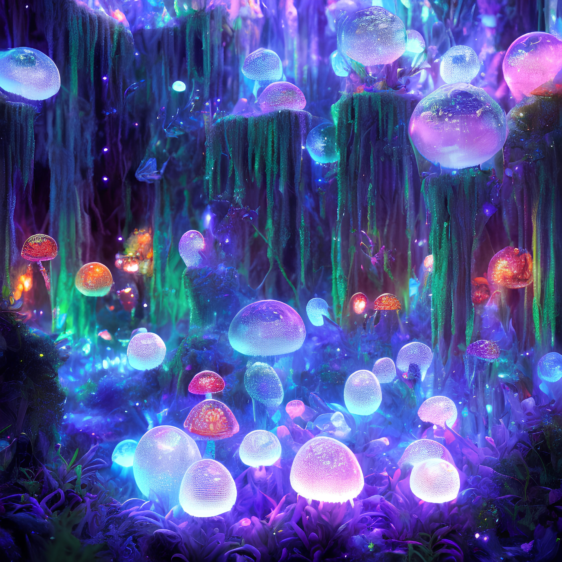 Enchanted Forest with Luminescent Trees and Glowing Creatures