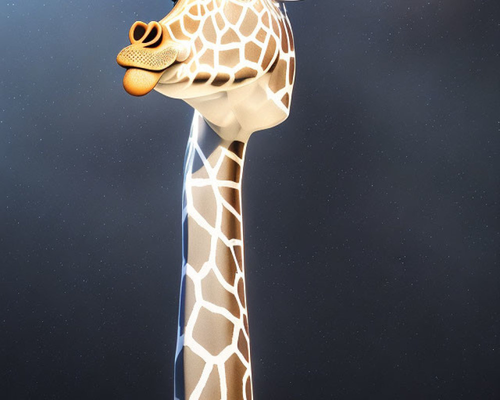 Whimsical giraffe digital illustration under starry sky