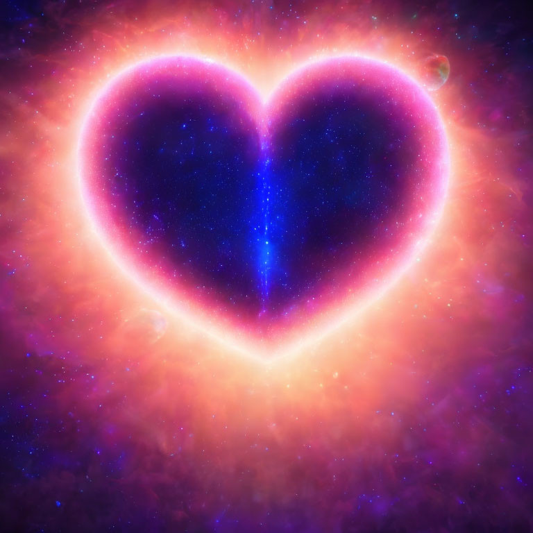 Vibrant Cosmic Heart-Shaped Nebula in Purple, Pink, and Blue Hues