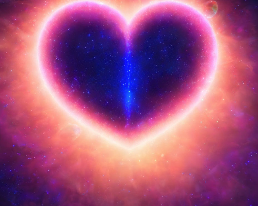 Vibrant Cosmic Heart-Shaped Nebula in Purple, Pink, and Blue Hues