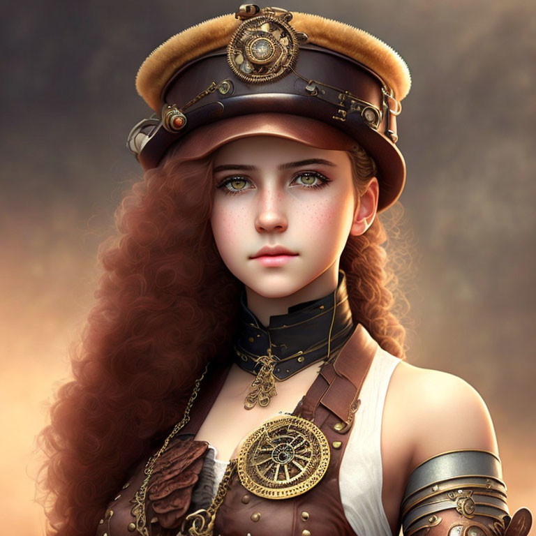 Voluminous Curly Red Hair Steampunk Portrait