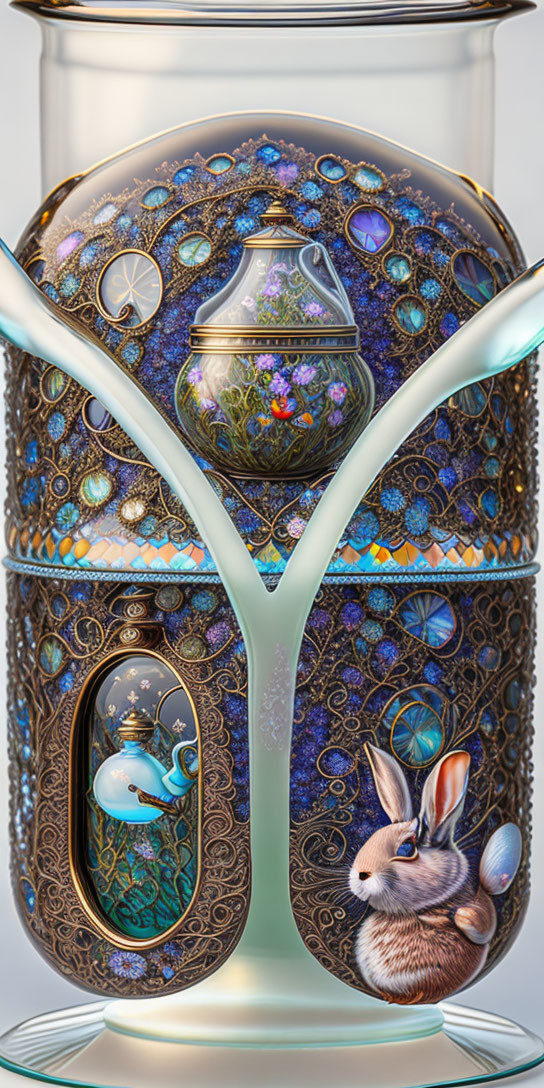 Intricate Nature Motif Adorned Cylindrical Object