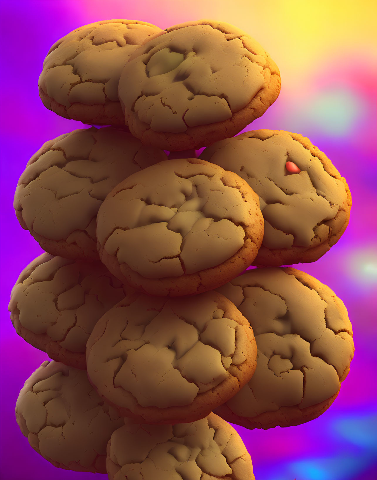 Cracked Stacked Peanut Butter Cookies on Colorful Background