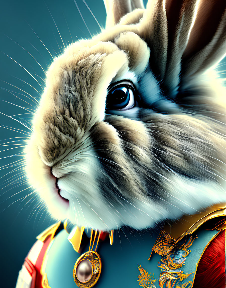 Regal Rabbit Illustration with Striking Blue Eyes in Decorated Uniform