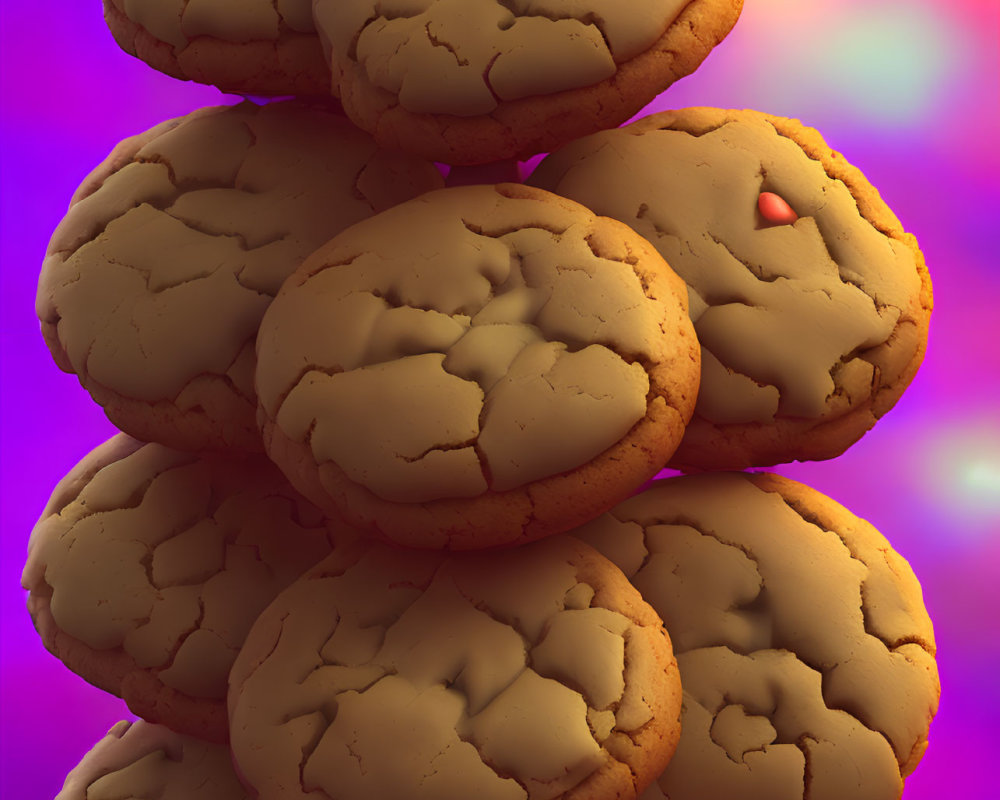 Cracked Stacked Peanut Butter Cookies on Colorful Background