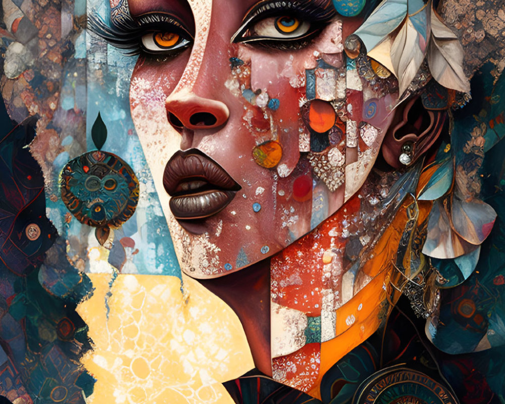 Colorful Portrait with Floral and Geometric Collage