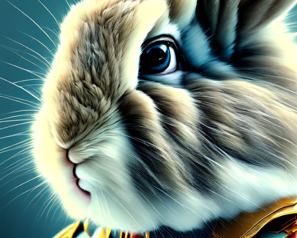 Regal Rabbit Illustration with Striking Blue Eyes in Decorated Uniform