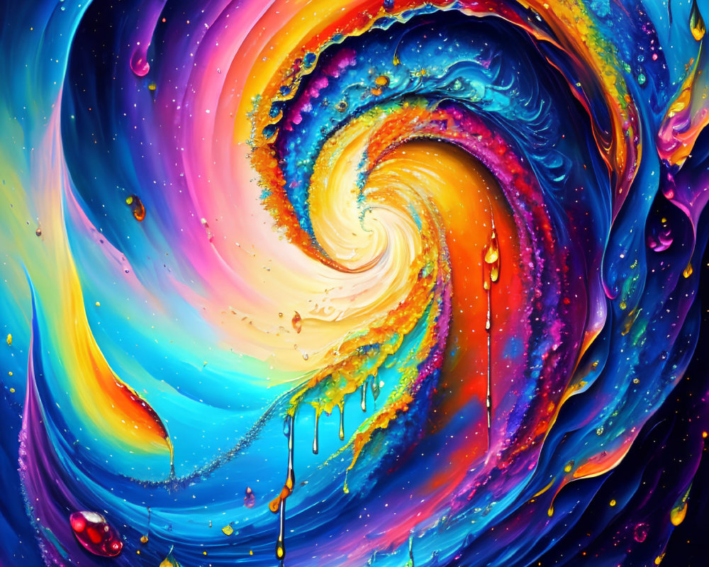 Colorful Abstract Swirl with Blue, Yellow, and Pink Hues