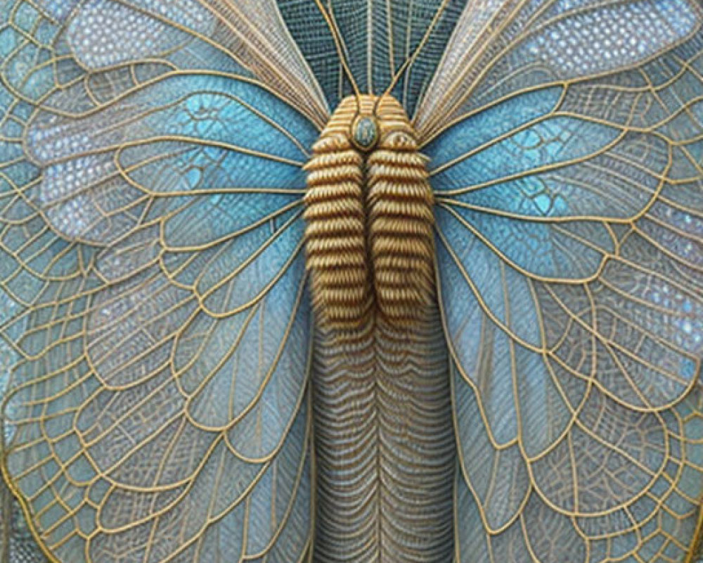 Detailed blue and gold moth art on textured background