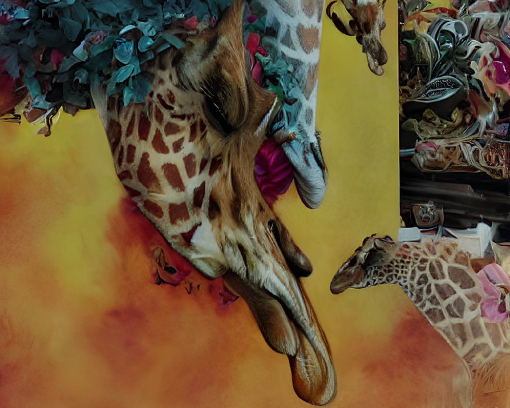 Surreal Giraffe Head Artwork with Mirrored Background