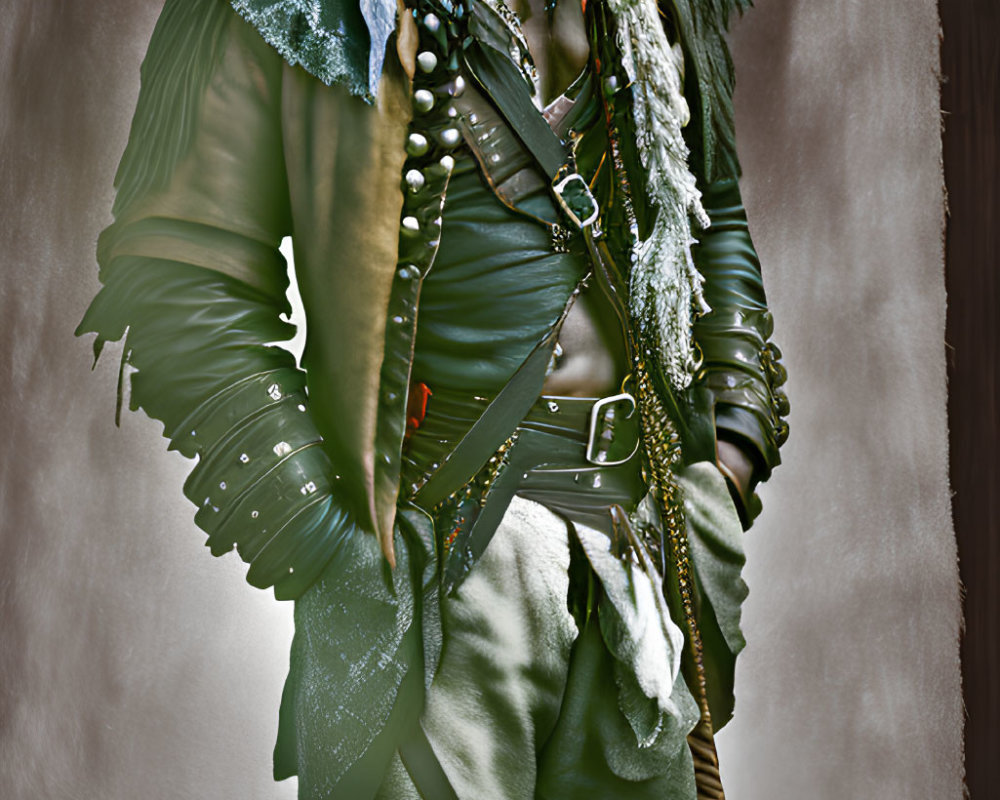 Realistic pirate figure with tricorn hat, coat, and broomstick in sepia tone portrait