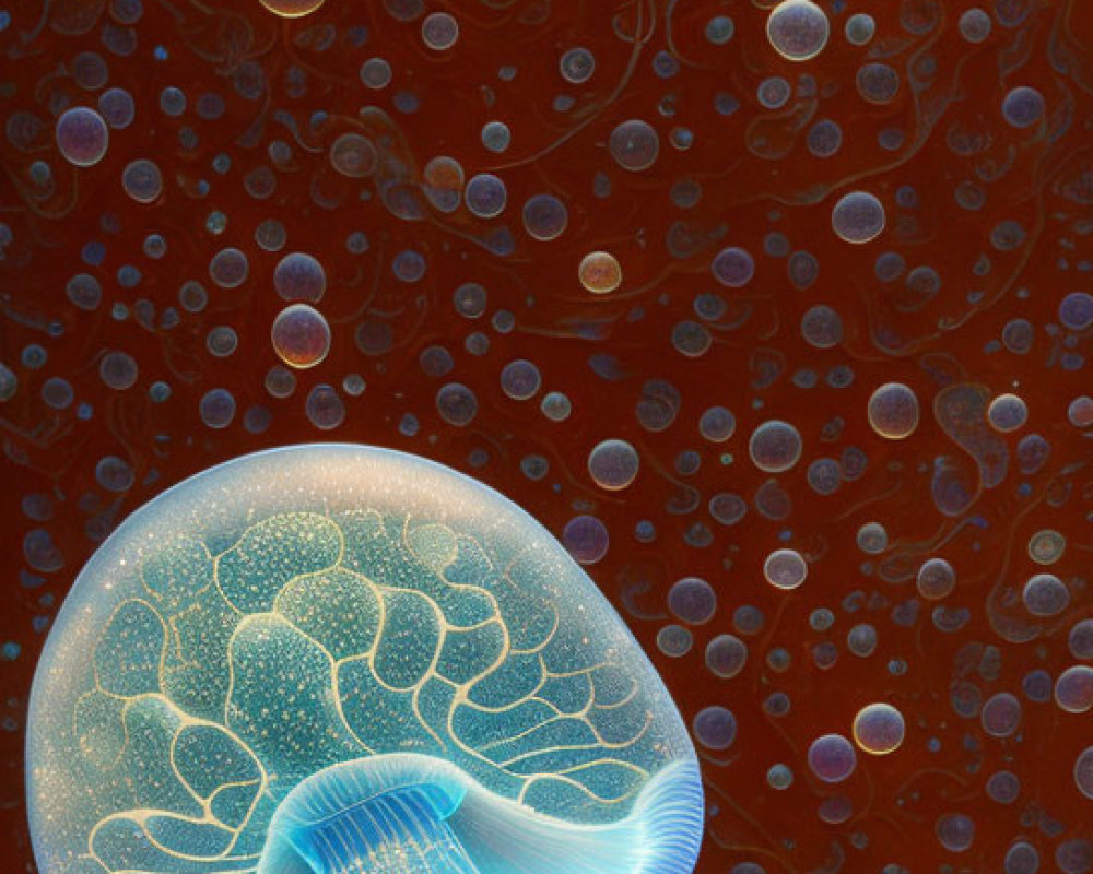 Bioluminescent jellyfish in ethereal underwater scene with gradient