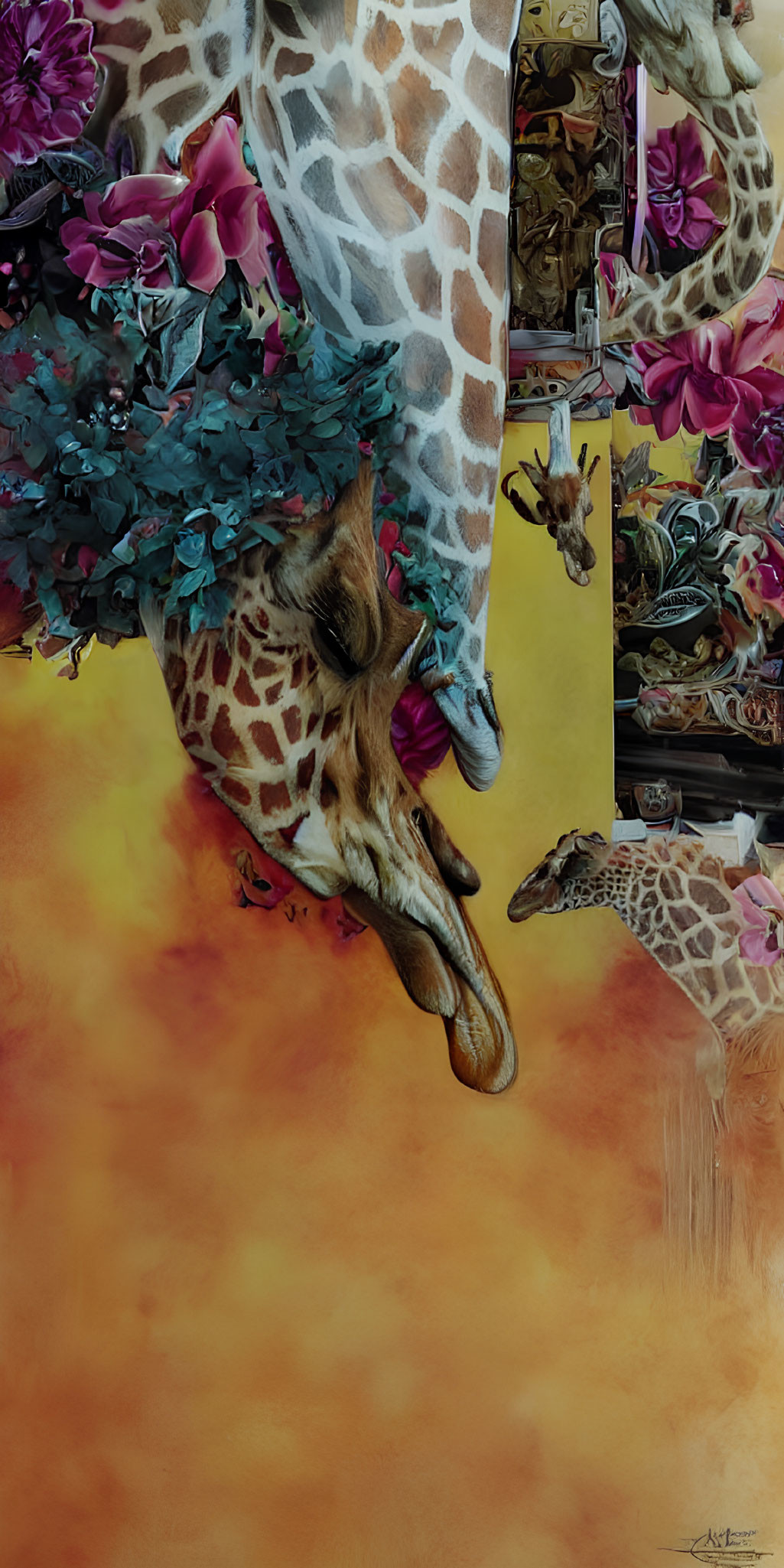 Surreal Giraffe Head Artwork with Mirrored Background