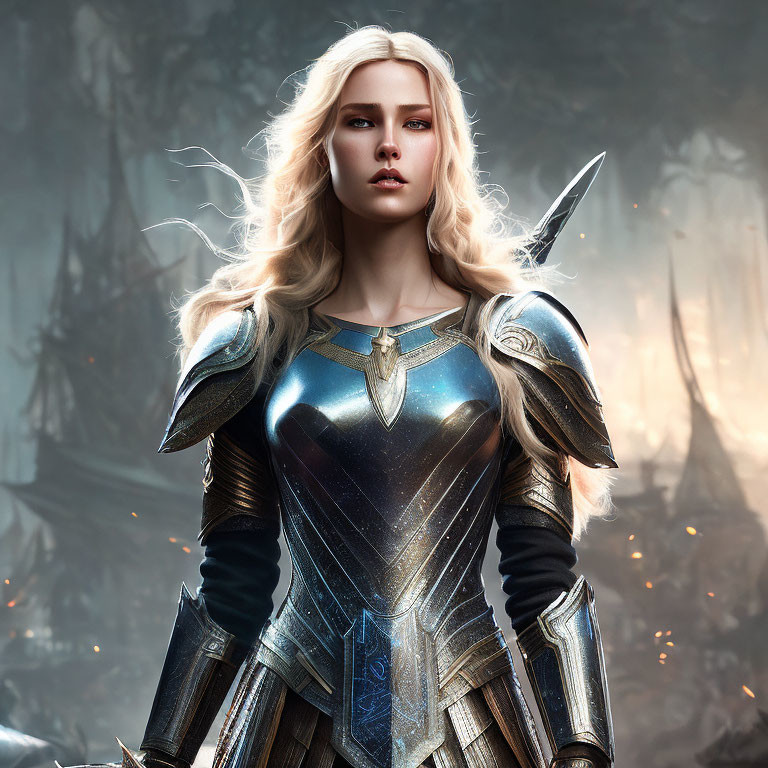 Blonde Female Warrior in Fantasy Armor Artwork