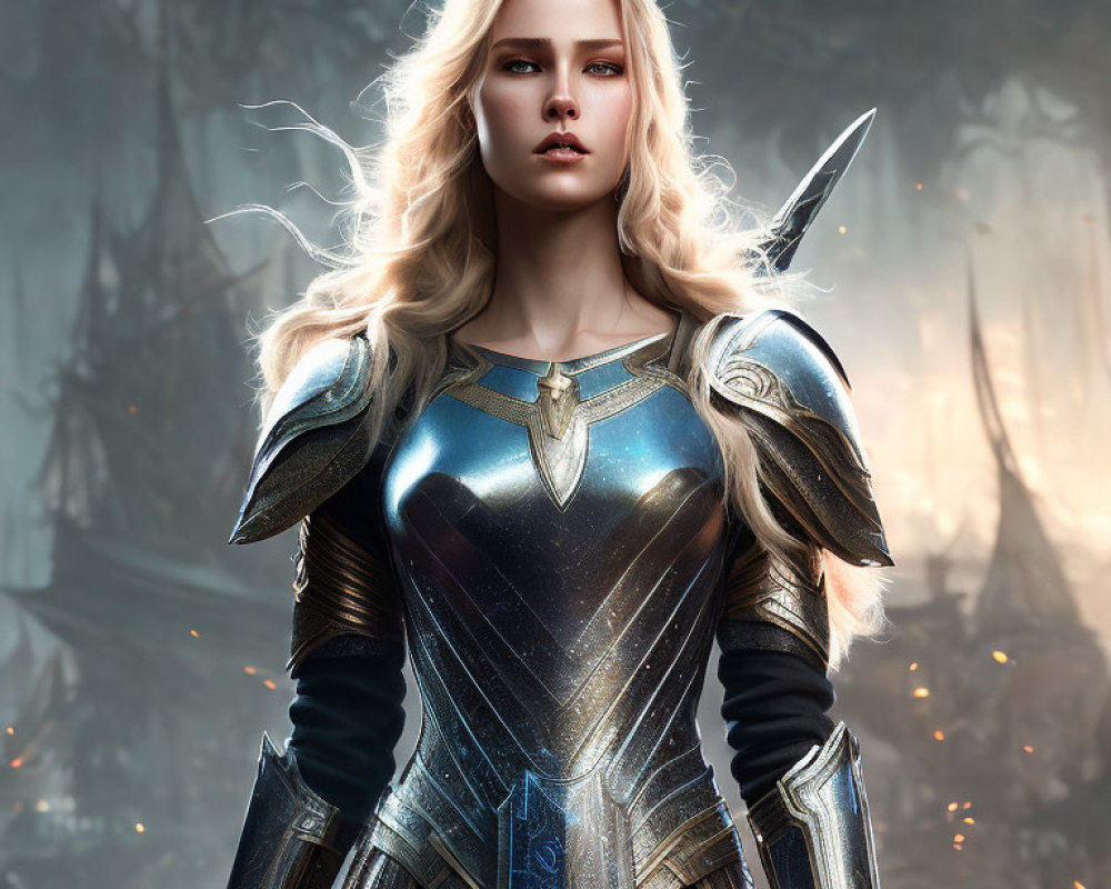 Blonde Female Warrior in Fantasy Armor Artwork