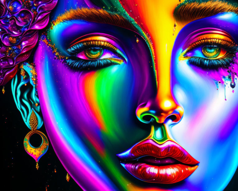 Colorful Abstract Portrait with Rainbow Hues and Detailed Eyes