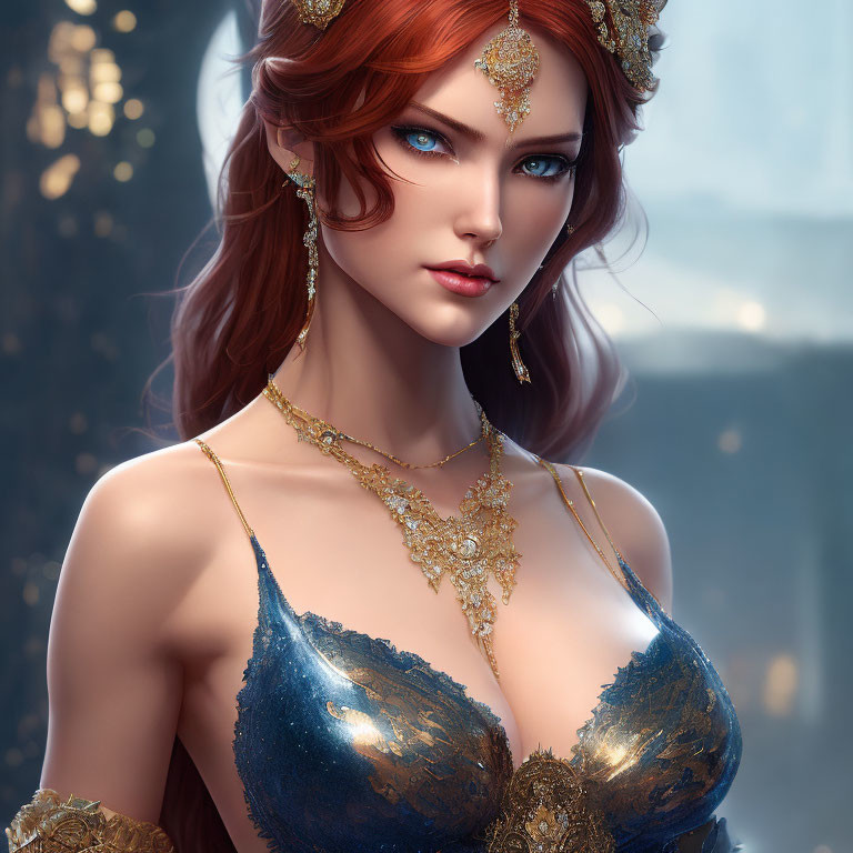 Imaginary Female Character Portrait with Red Hair and Blue Eyes