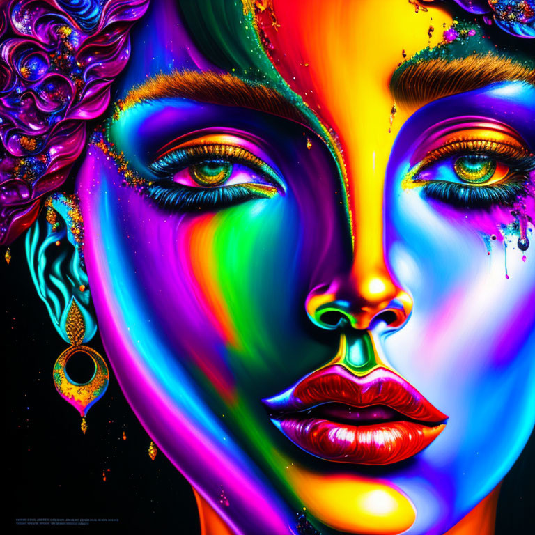 Colorful Abstract Portrait with Rainbow Hues and Detailed Eyes