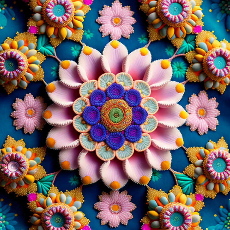 Symmetrical Floral Mandala Pattern in Vibrant Colors