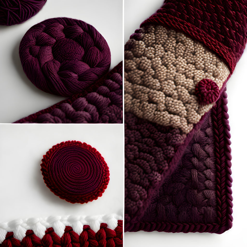 Textured Knitting Samples: Deep Purple & Cream Colors