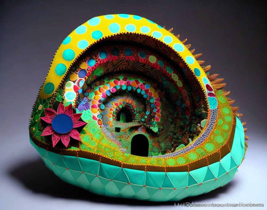 Colorful Nautilus Shell Fractal Sculpture with Intricate Patterns