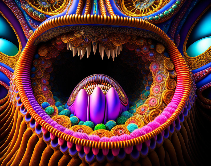 Colorful Fractal Design with Mouth-Like Structure and Sharp Teeth