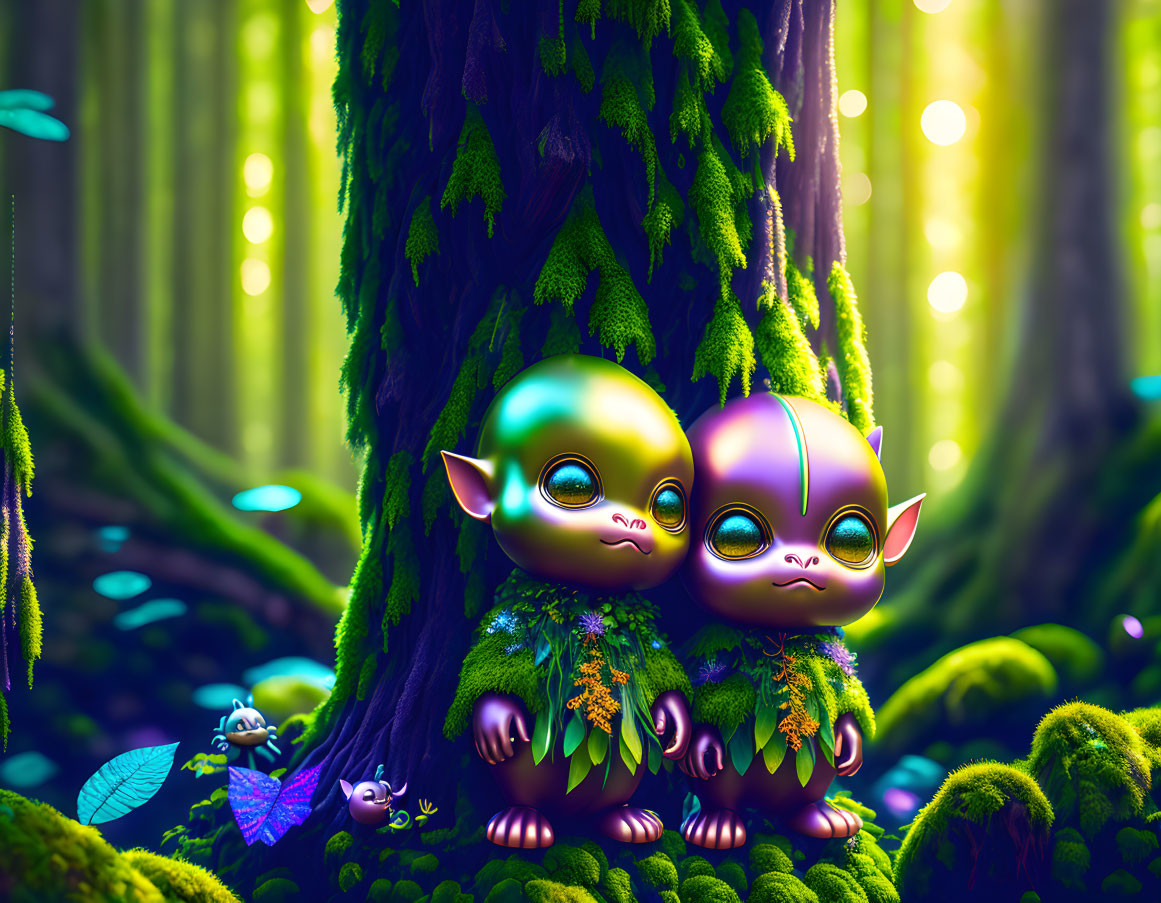 Fantastical Creatures in Enchanted Forest with Vibrant Colors