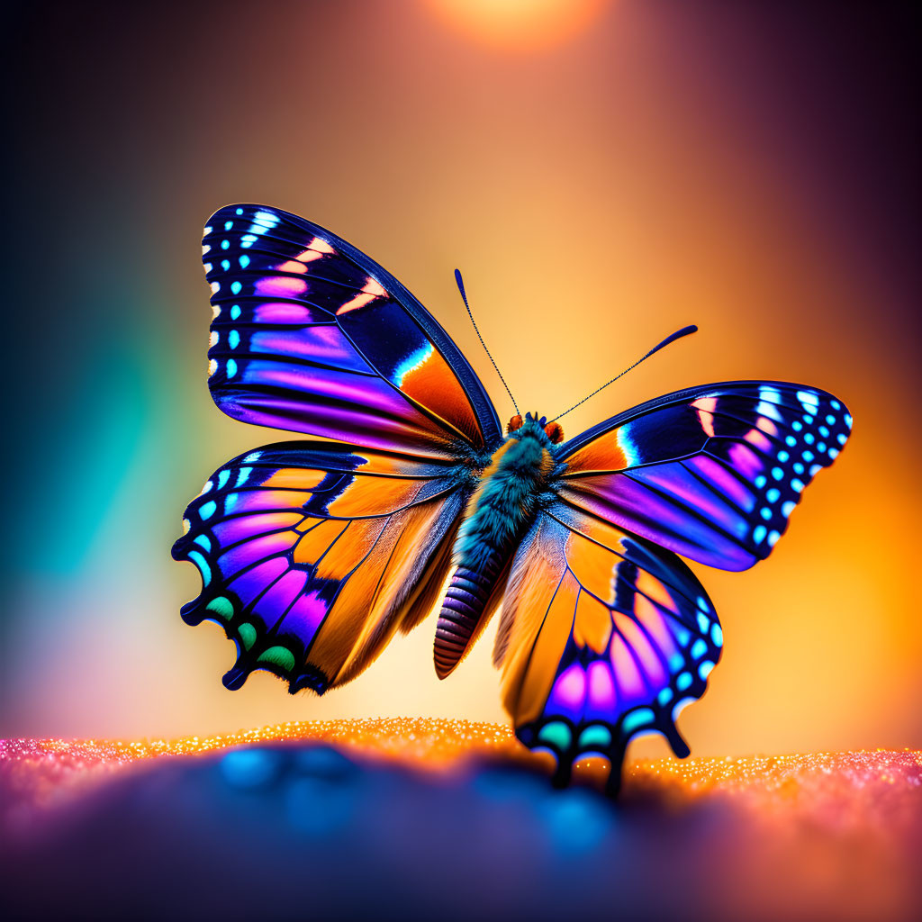 Colorful Butterfly with Open Wings on Vibrant Bokeh Background