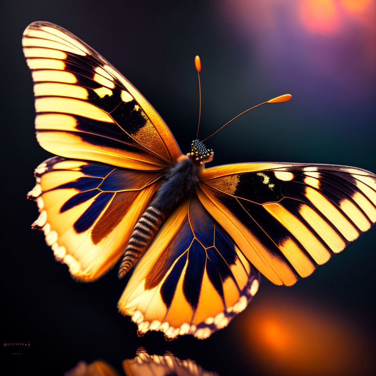 Vibrant Orange and Black Butterfly with Spread Wings on Blurred Background