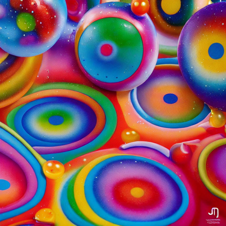 Colorful Abstract Patterns Formed by Oil and Water Mix - Psychedelic Bubbles and Rings