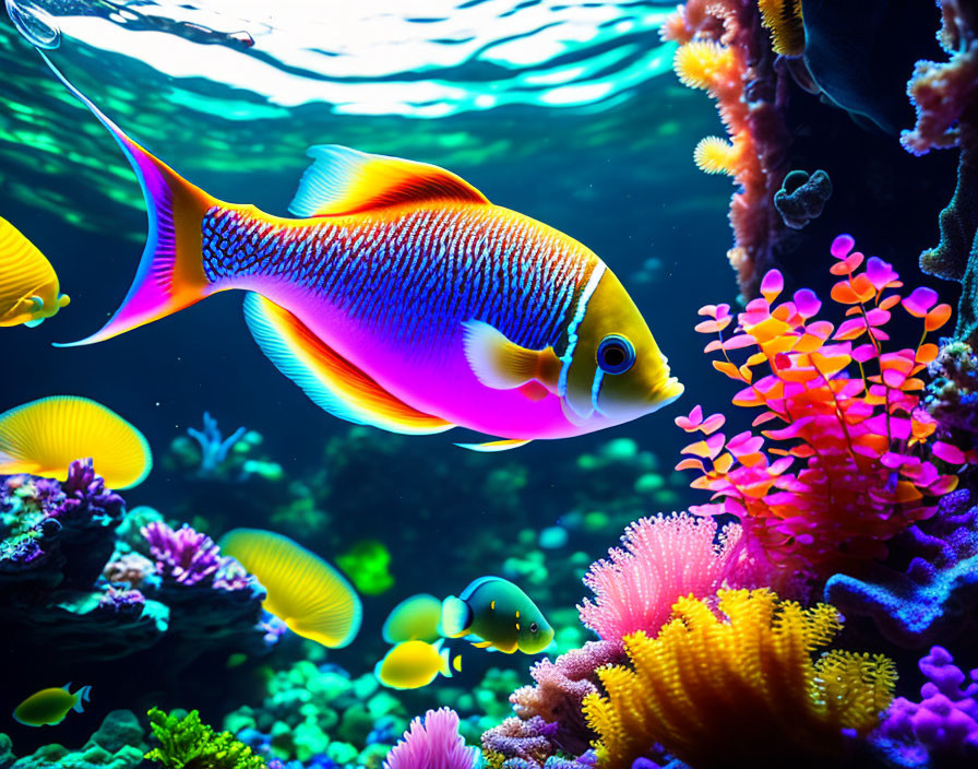 Colorful Tropical Fish and Coral in Vibrant Underwater Scene