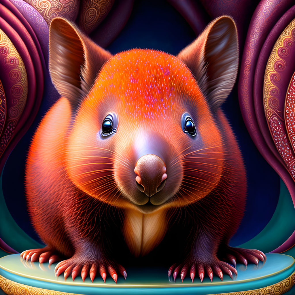 Colorful Illustration of Red-Orange Wombat on Blue-Purple Background