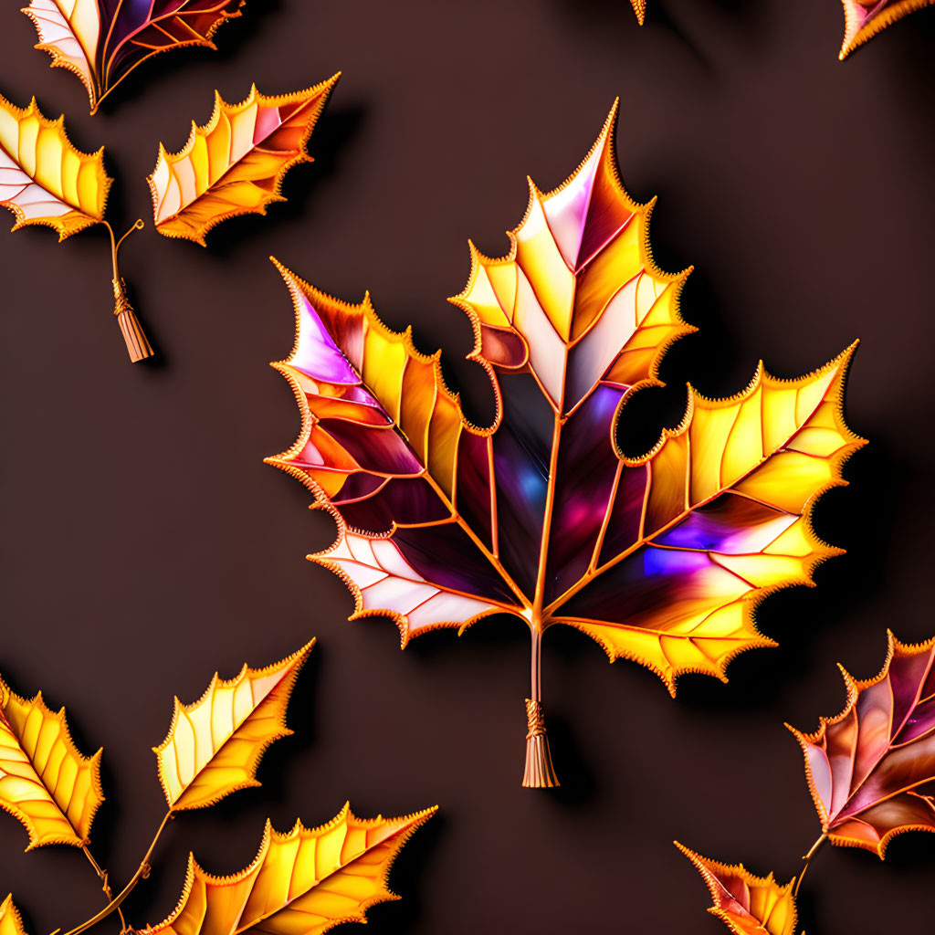 Bright orange and yellow autumn leaves on dark background - vibrant fall colors!