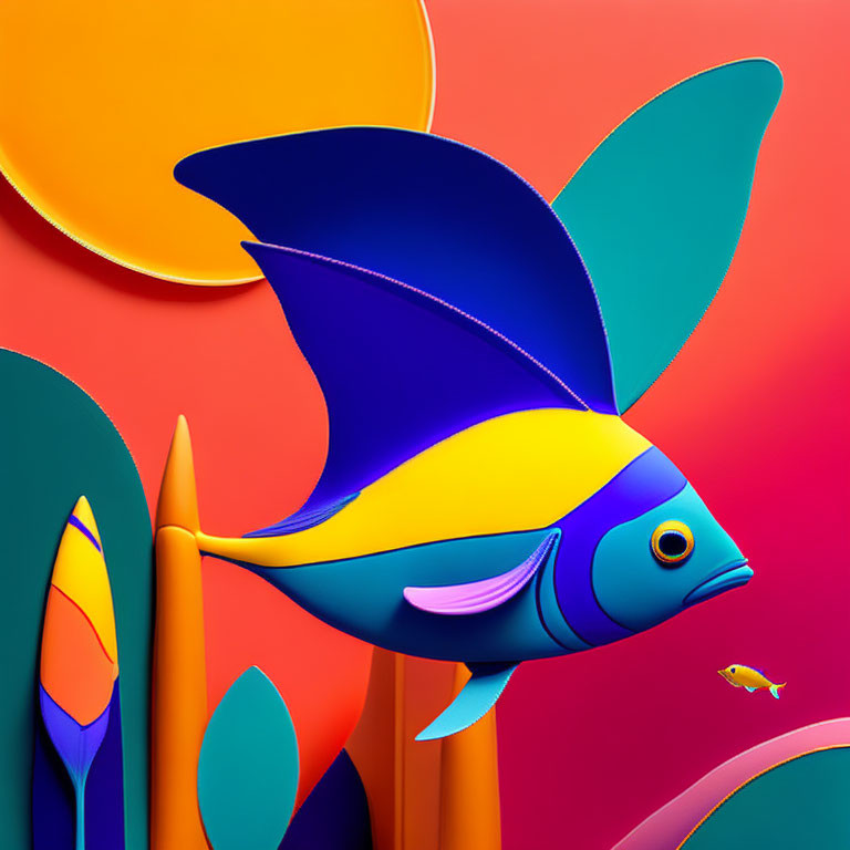 Colorful digital artwork of stylized fish in aquatic setting