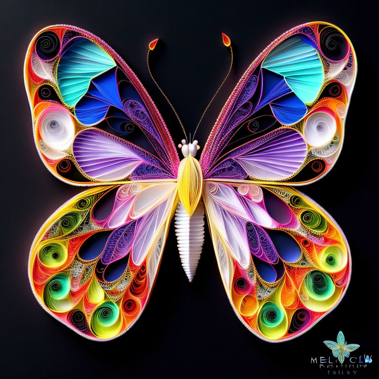 Colorful Symmetrical Butterfly Quilled Paper Art Piece