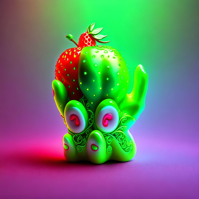 Digital Image: Strawberry on Octopus Sculpture with Gradient Background