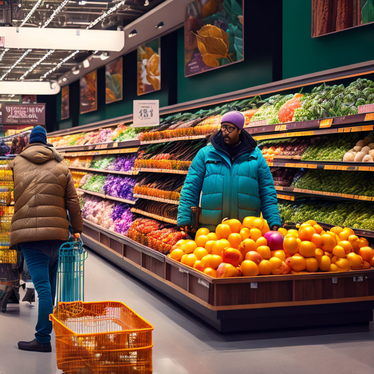 Fresh Produce Display Featuring Oranges in Brightly Lit Grocery Store