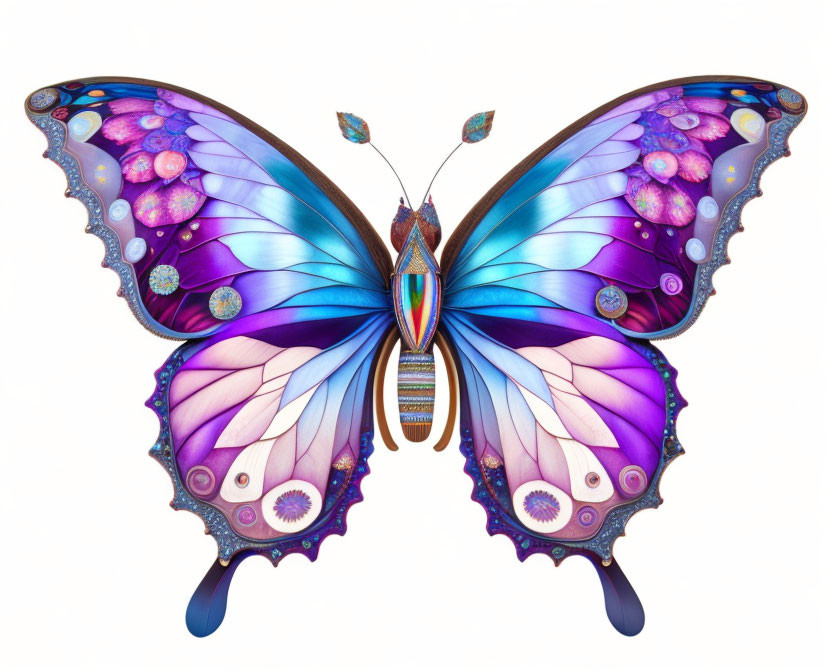 Symmetrical butterfly digital artwork with blue and purple wings