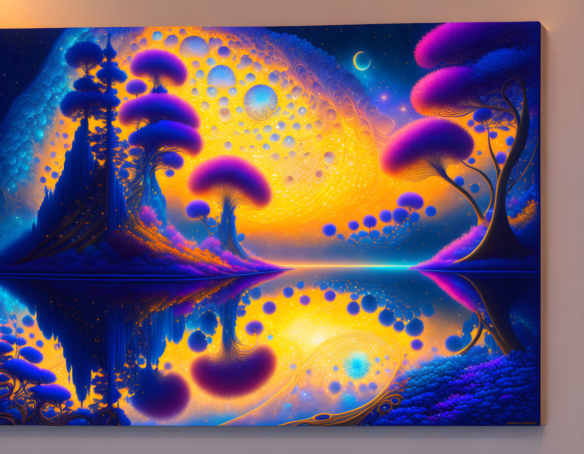 Colorful Fractal Art Canvas with Psychedelic Trees and Patterns