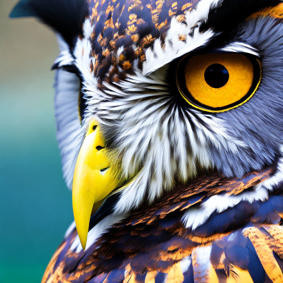 Detailed Close-Up of Owl's Striking Eye and Feathers