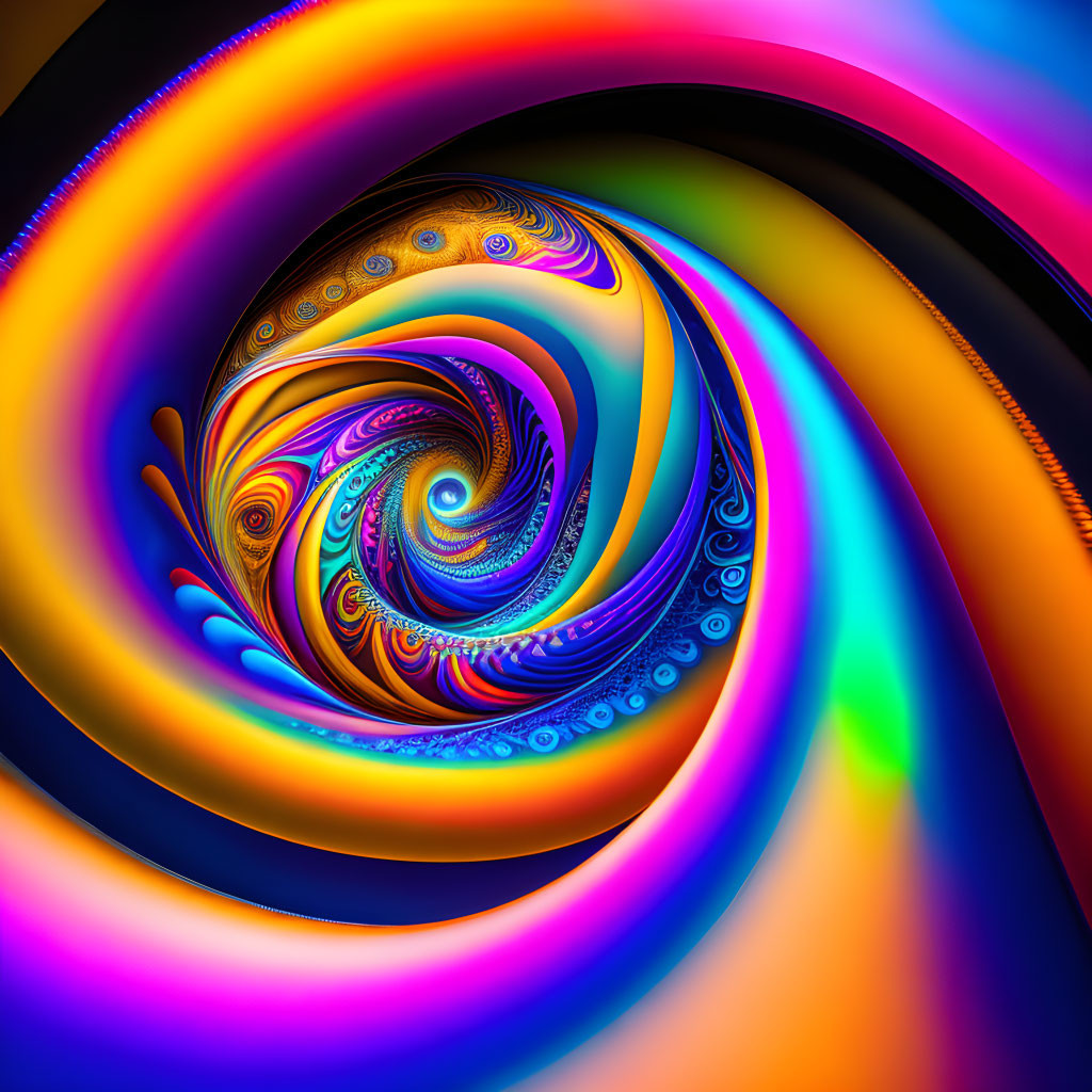 Colorful Abstract Spiral Fractal Art in Blue, Orange, and Yellow