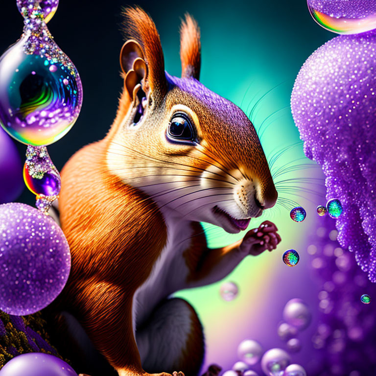 Colorful Bubble Background with Curious Squirrel Portrait