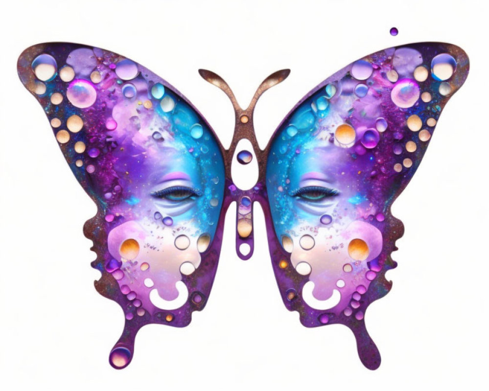 Colorful Butterfly Illustration with Celestial Wings and Cosmic Elements