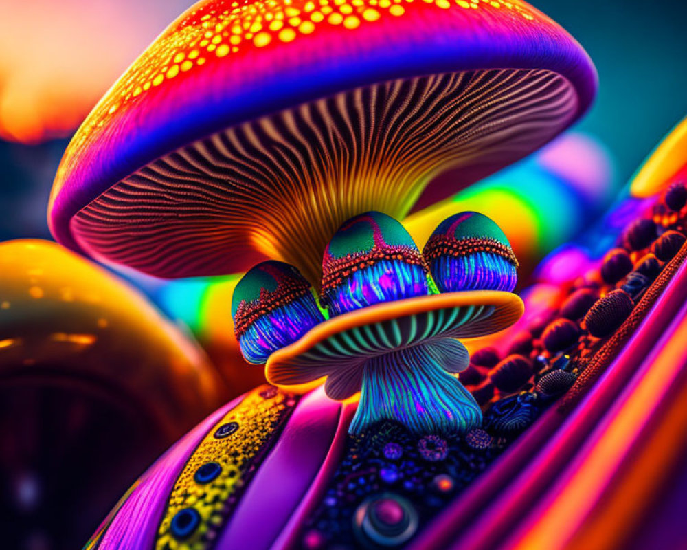 Colorful Psychedelic Mushroom Patterns on Vibrant Background