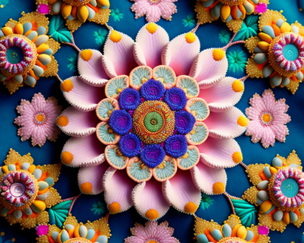 Symmetrical Floral Mandala Pattern in Vibrant Colors